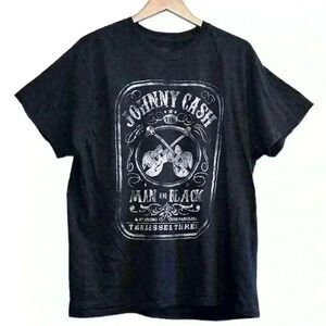 🌈 6/$60 Johnny Cash, Man in Black T-shirt, Dark Grey, Beige Lettering, Size 2X